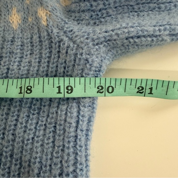 J. Crew Fair Isle Alpaca Wool Half Zip Sweater M Blue Cream Cropped Preppy - Picture 8 of 9